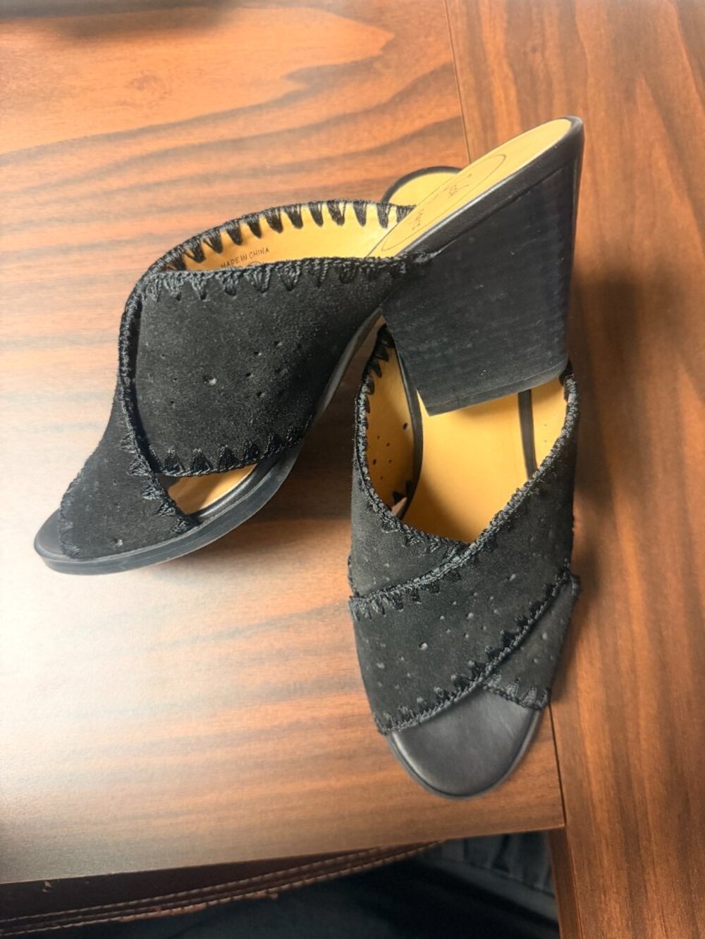 JACK ROGERS Blakely Black Suede Open Toe Slip On Western Heel Sandal 8m